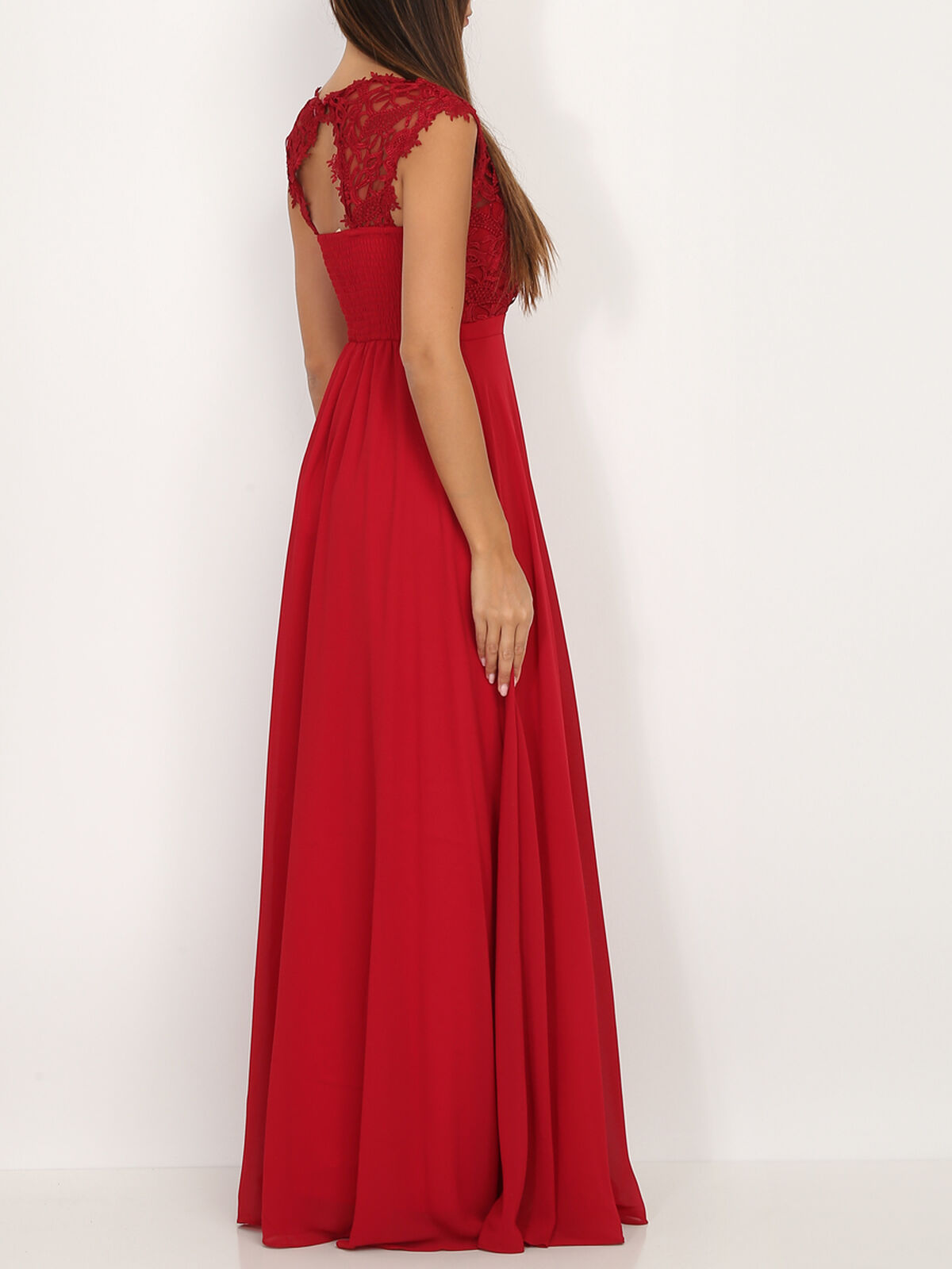 Robe longue à dentelle- Rouge foncé