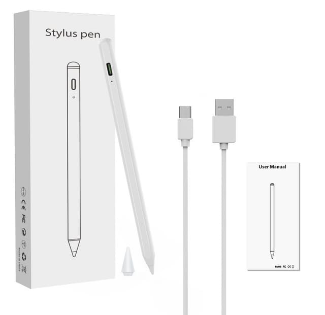 Genopladelig stylus pen med tynd spids 1,45 mm Hvid