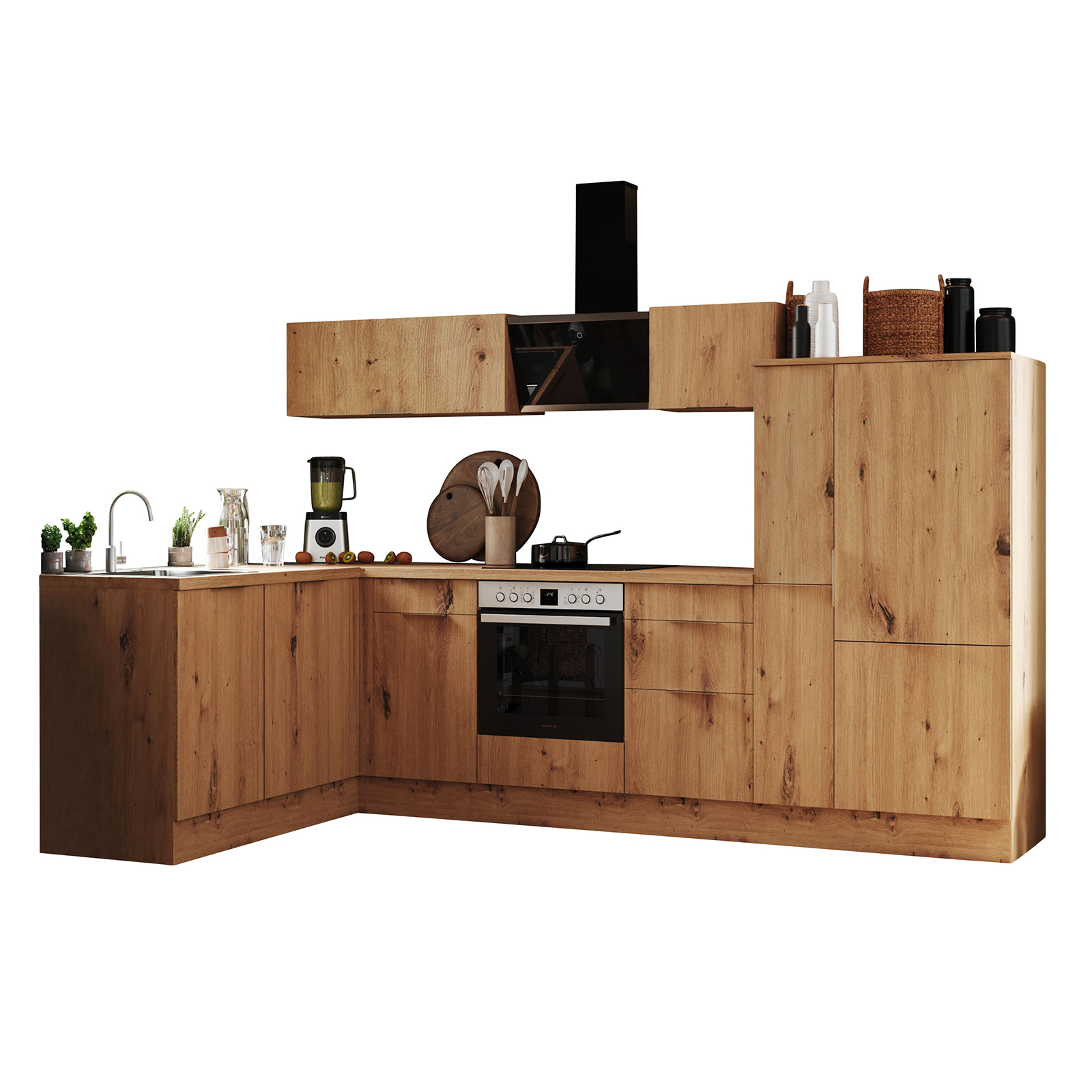 RESPEKTA Winkelküche - Artisan Eiche - mit E-Geräten - 310x175 cm