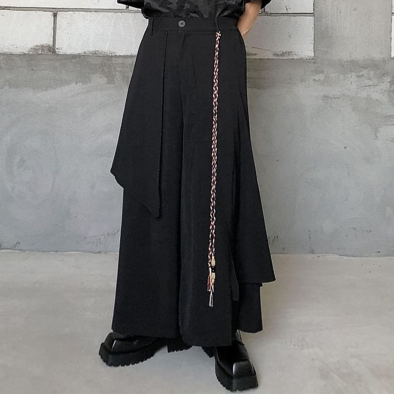 Cowpow - Hoge taille gelaagde effen wijde broek