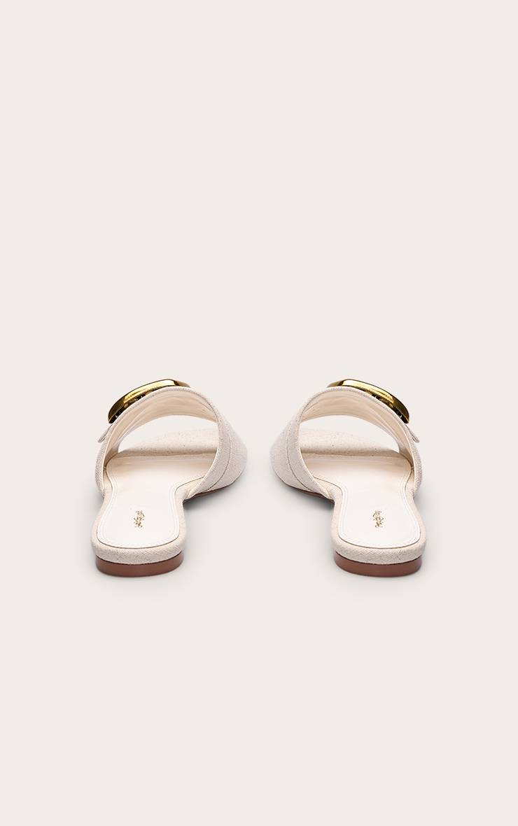 Crème Sandales Mules En Lin Avec Détail Boucle