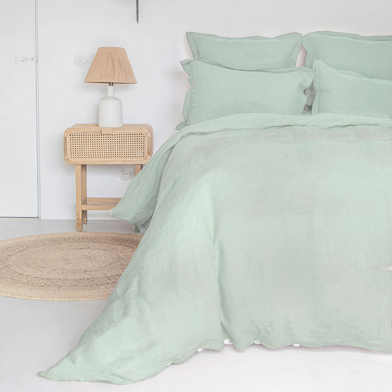 Febronie Drap housse 100% Lin Hortense vert amande