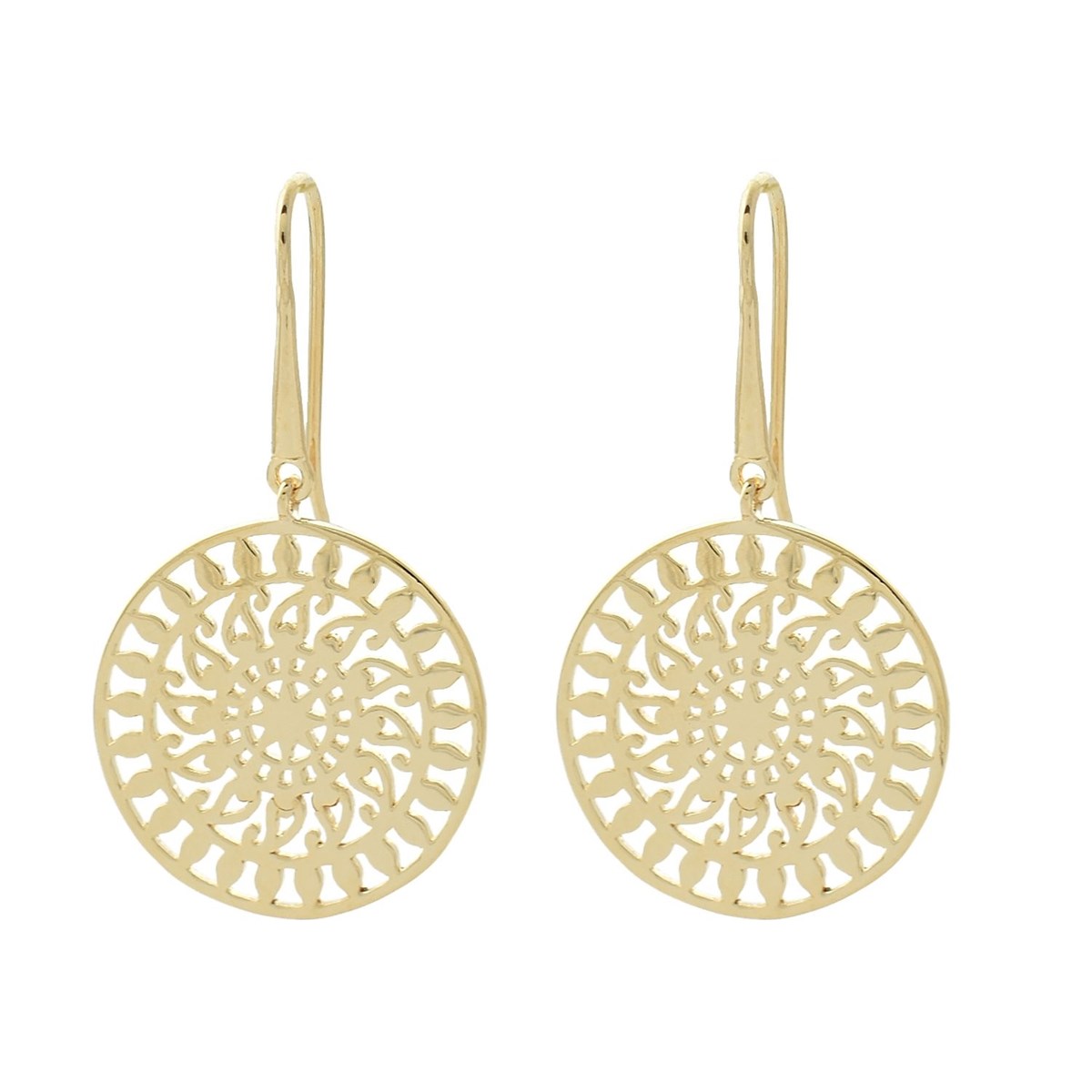 Boucles d'oreilles soleil arabesque ajouré Plaqué OR 750 3 microns