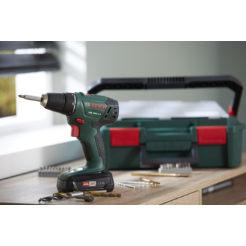 Bosch 18V accuboormachine UniversalDrill Systeembox met 241 accessoires (incl. 2 accu's 1.5Ah + lader)