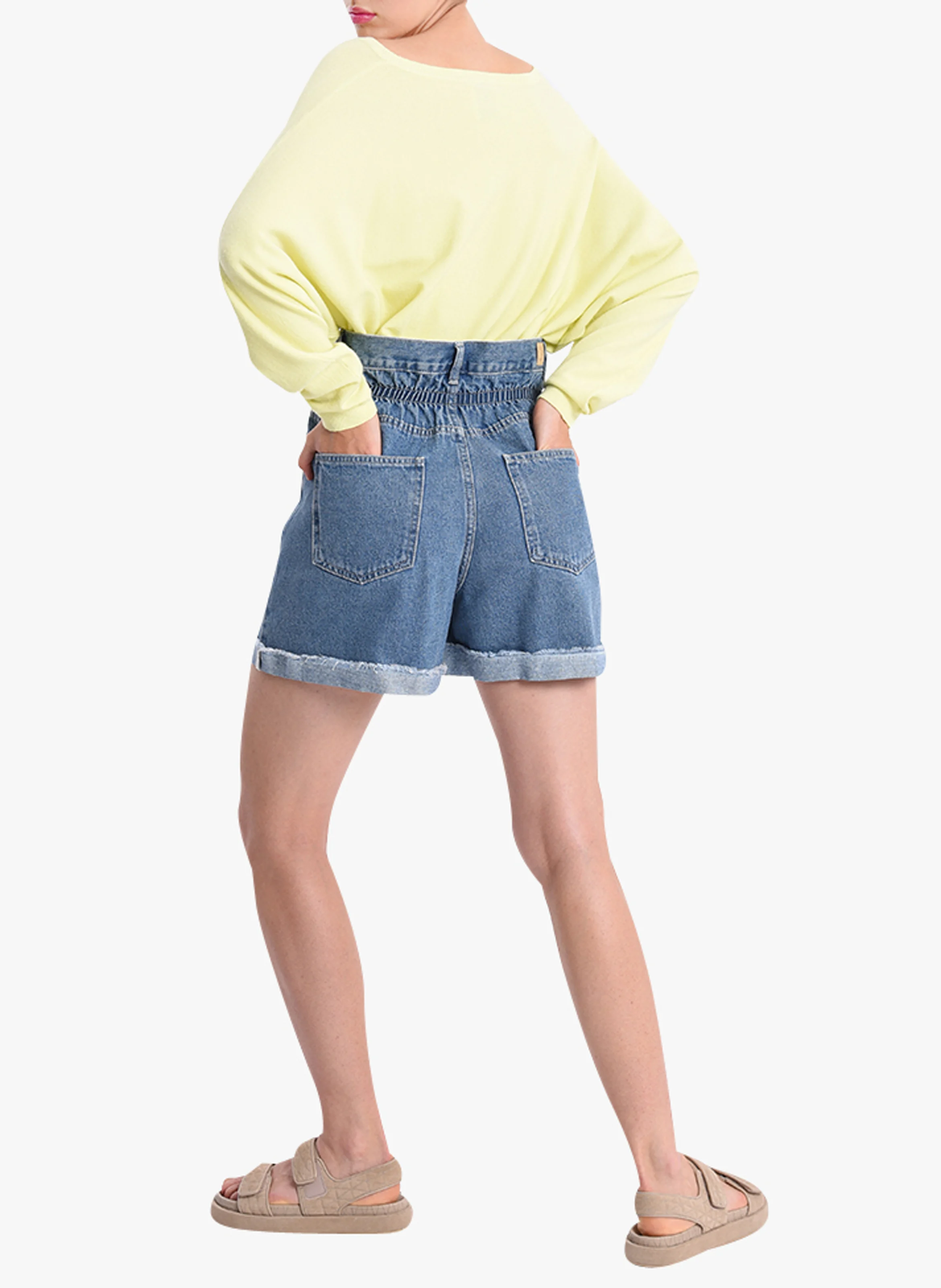 Short en jean taille haute| Bleu