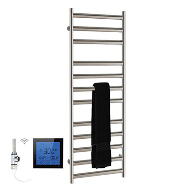 SSI Design Athena elektrische radiator met zwarte digitale thermostaat RVS geborsteld 80x50cm 150W