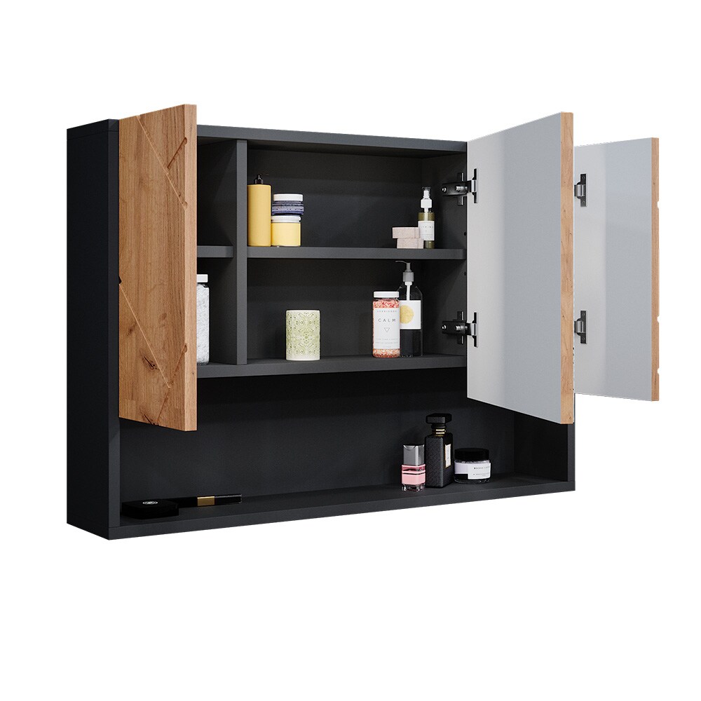 Vicco Spiegelschrank Badspiegel Wandspiegel Irma Anthrazit Eiche 80 cm modern Badezimmer Spiegel Badezimmerschrank Badezimmermöbel Spiegeltür Schranktür Hängeschrank Einlegeboden Regal Ablage