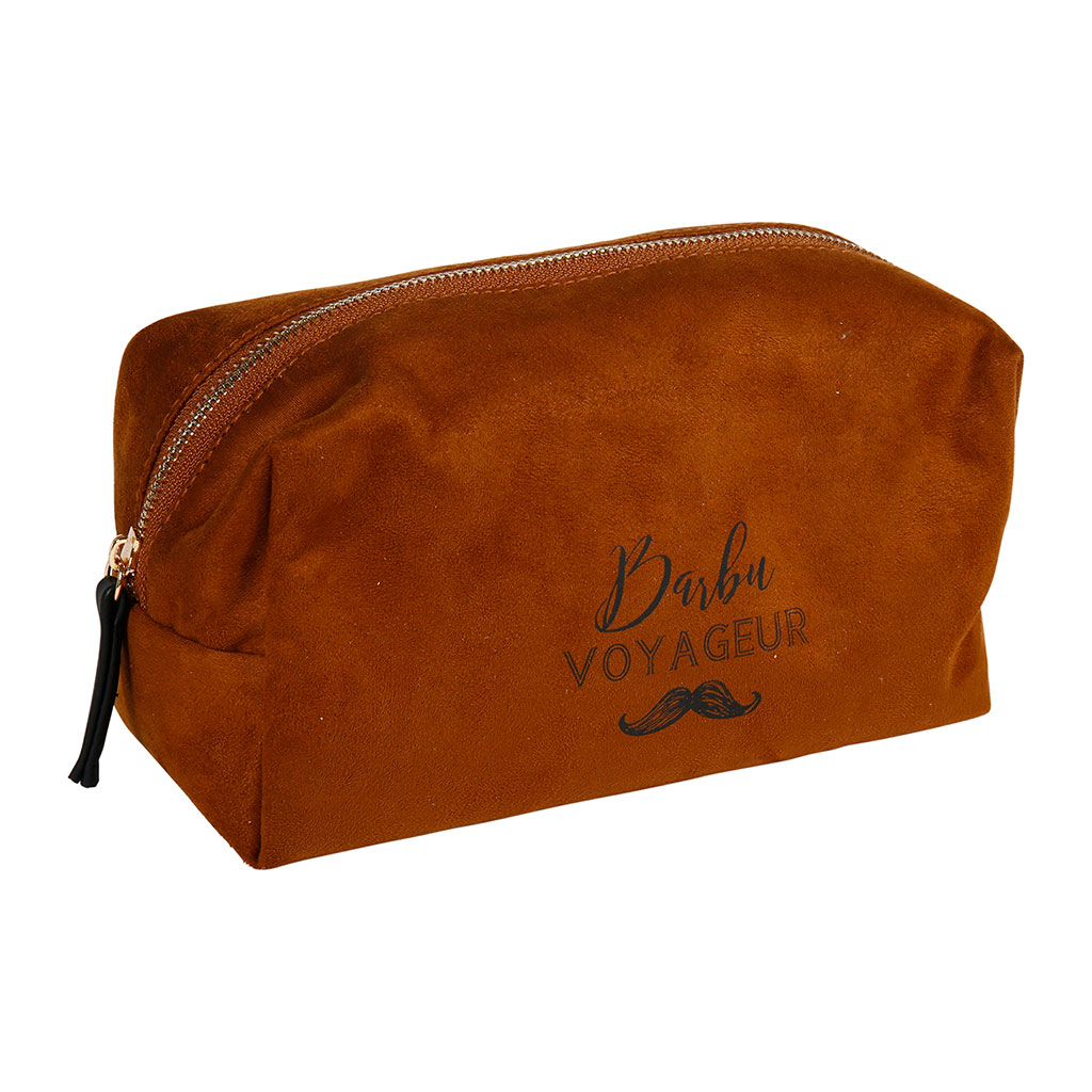 Trousse de toilette homme barbu voyageur marron 26x12x12cm