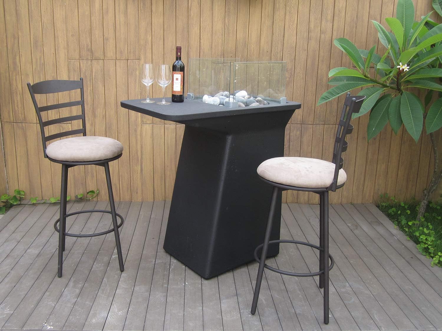 Feuertisch Verona | 95x60x100 | Bartisch Stehtisch Gas Feuerstelle und Gartenfeuer | mit Flammenschutz aus Glas, Lavasteine, Hülle und Zubehör