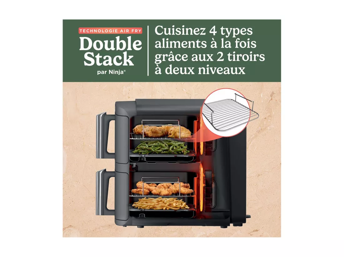 Friteuse sans huile NINJA Foodi - Double Stack SL400EU - 9,5 L - 2 tiroirs de cuisson indépendant - 6 modes de cuisson - 2470W