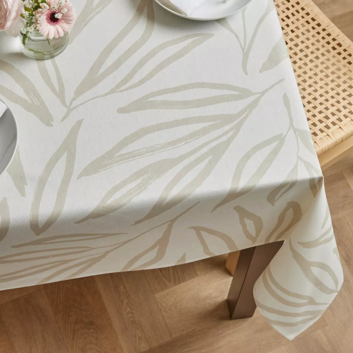 Nappe rectangulaire coton enduit (150 x 350 cm) Galice Beige