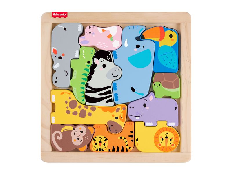 Fisher-Price 2-in-1 Tierwelt aus Holz 2-in-1 Holzpuzzle mit Tiermotiven, Formensortierspiel mit 13 Teilen für Kinder ab 2 Jahren