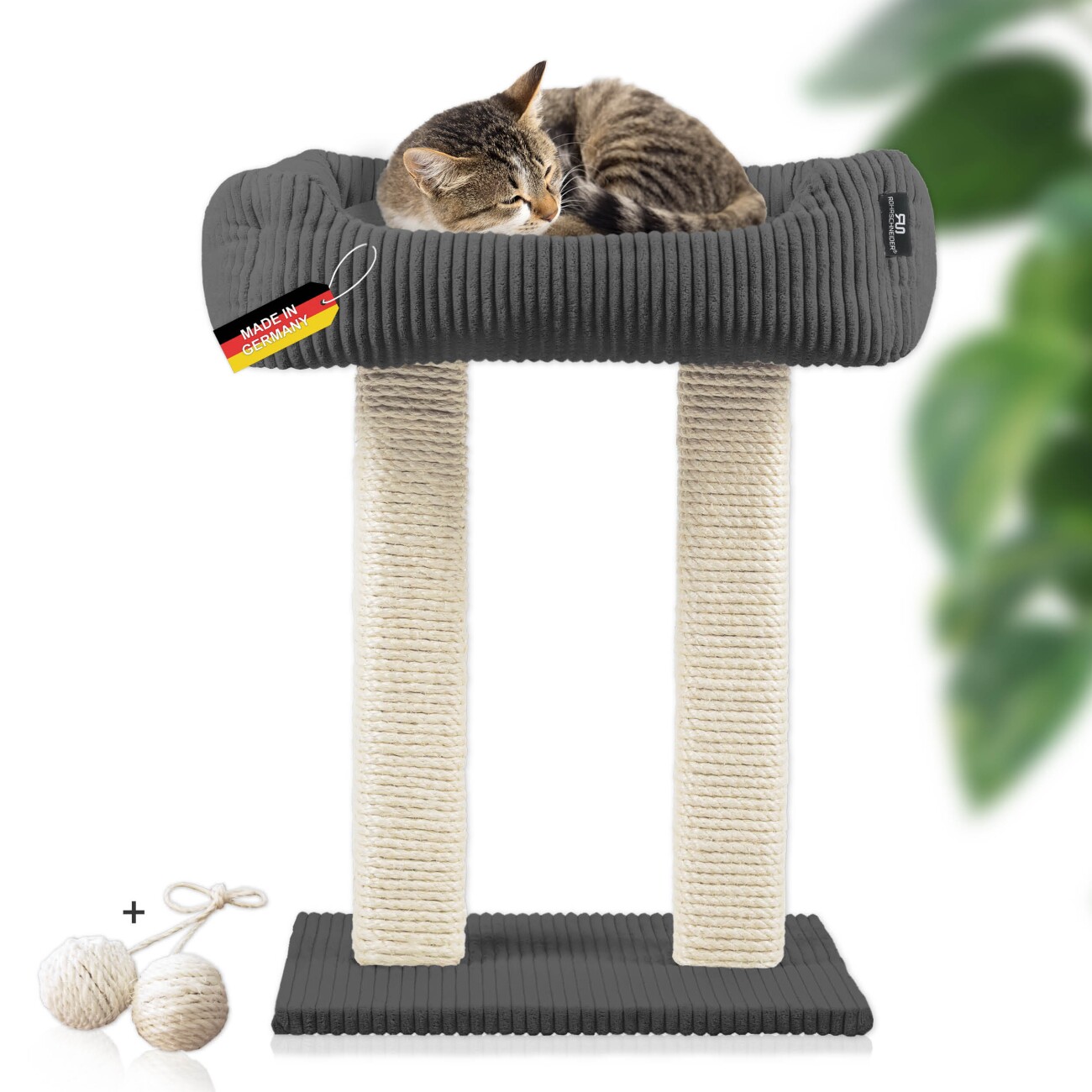 Rohrschneider ® moderner Kratzbaum, Kratzsäulen aus Vollholz, Katzenbett mit Wendekissen