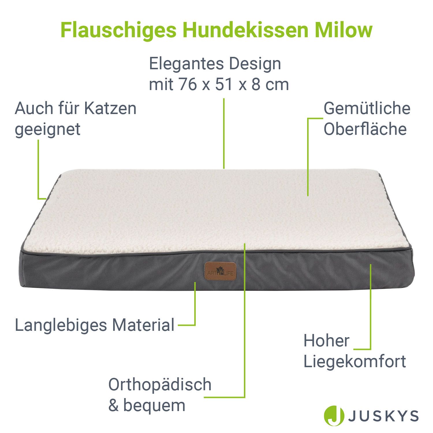 Juskys Hundebett Milow orthopädisch & flauschig - 76x51x8 cm - Bezug abnehmbar & waschbar – beige