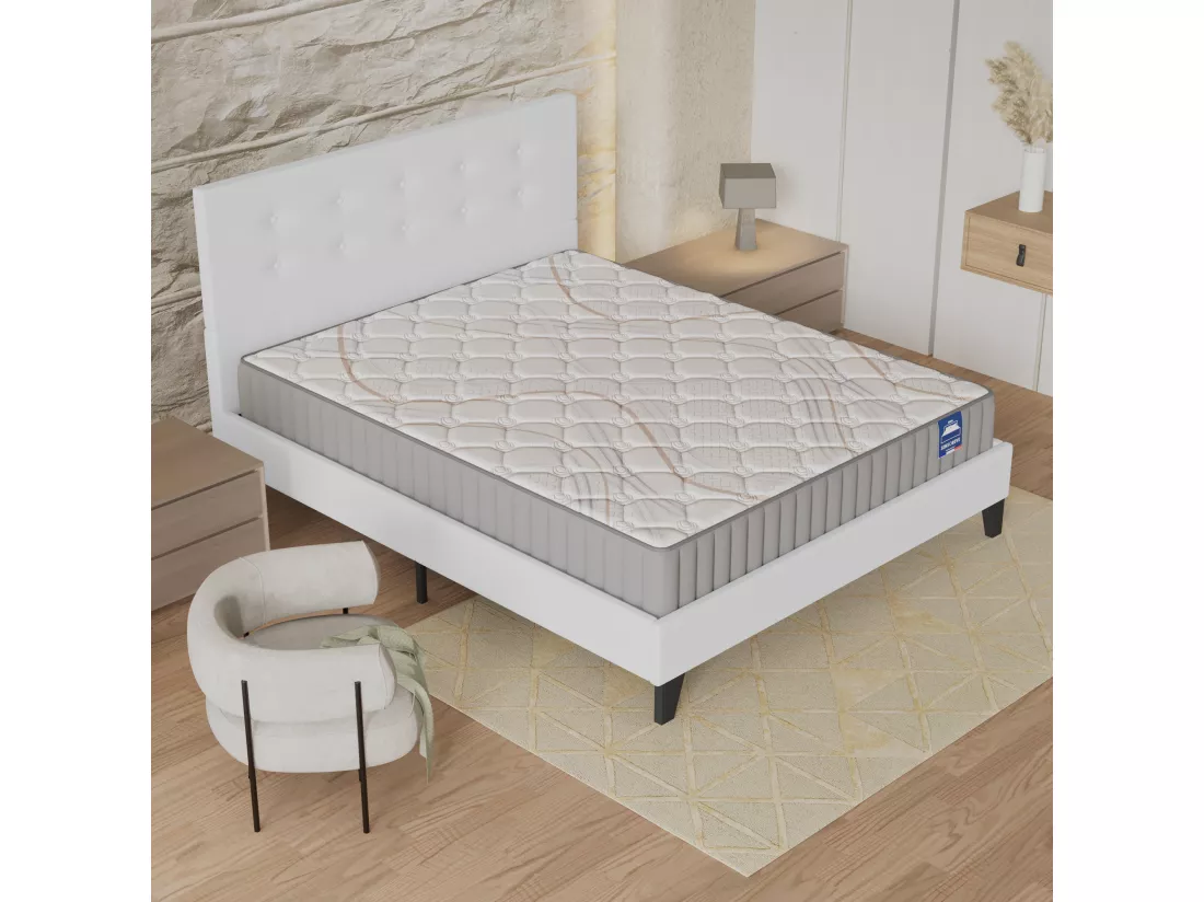 Ensemble Matelas + Lit Avec Tête De Lit 140x190 Cm, Sirius 22cm D’épaisseur Latex Naturel