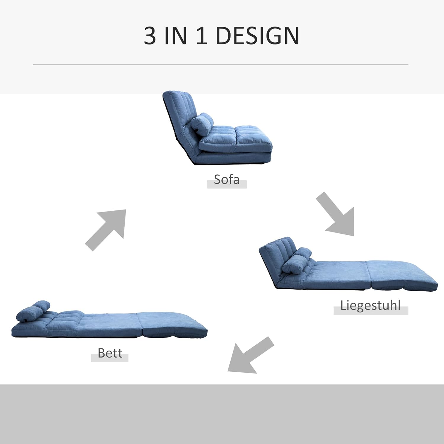 HOMCOM Bodenstuhl Bodensessel mit Liegefunktion Verstellbarer Rückenlehne Sitzkissen Relaxsessel zum Fernsehen, Lesen Meditationsstuhl Lazy Sofa Lesesessel für Meditation Yoga Büro Blau