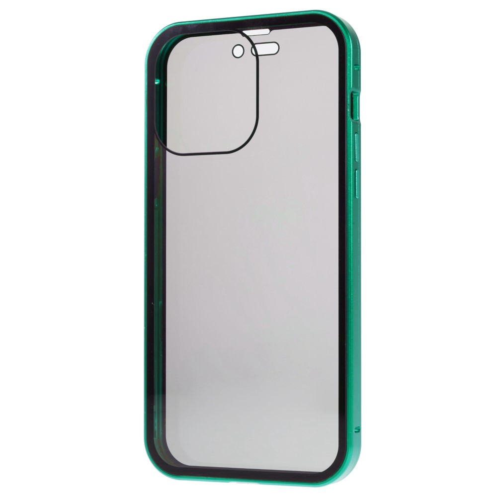 iPhone 14 Pro Max Magnetische Alu Schutzhülle mit Panzer Glas Backcover   Privacy Glas Displayschutz (Magnet-Technologie) - Grün