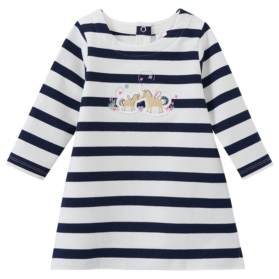 Topomini Baby Sweatkleid mit Einhorn-Motiv weiss / dunkelblau