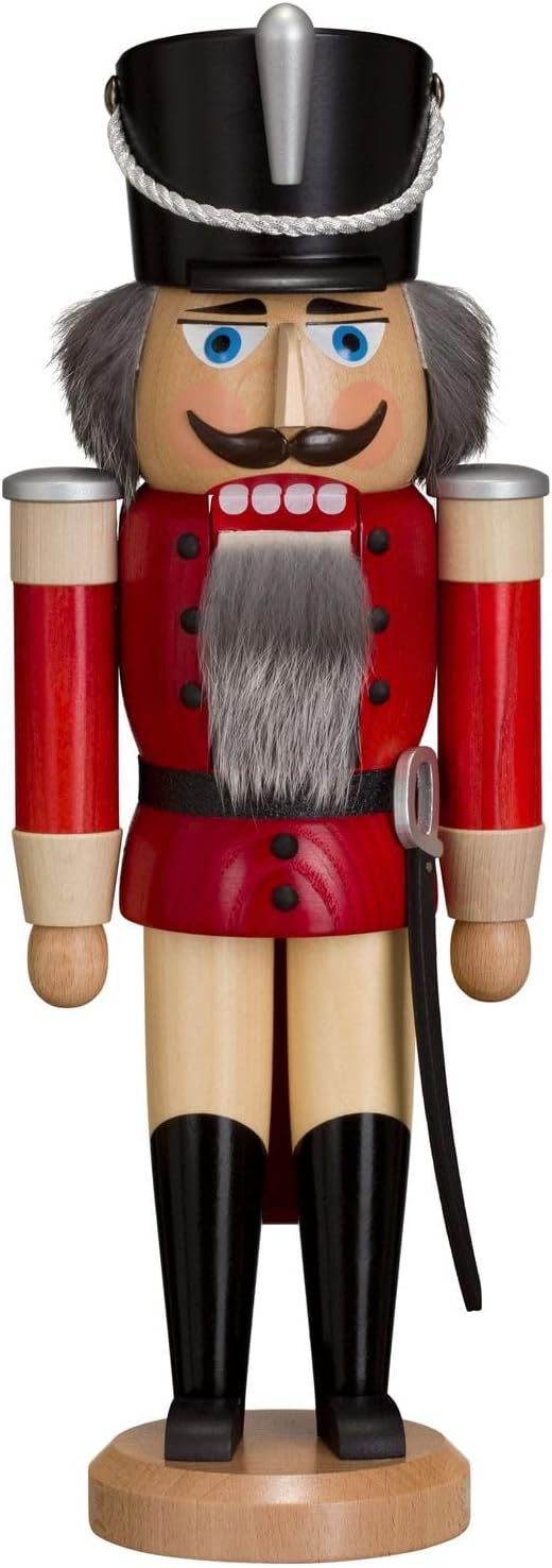 Seiffener Volkskunst | Nussknacker aus dem Erzgebirge | Husar mit Säbel 37 cm | Nussknacker Deko Figur | Original Erzgebirgische Volkskunst | 11212/1 | rot lasiert