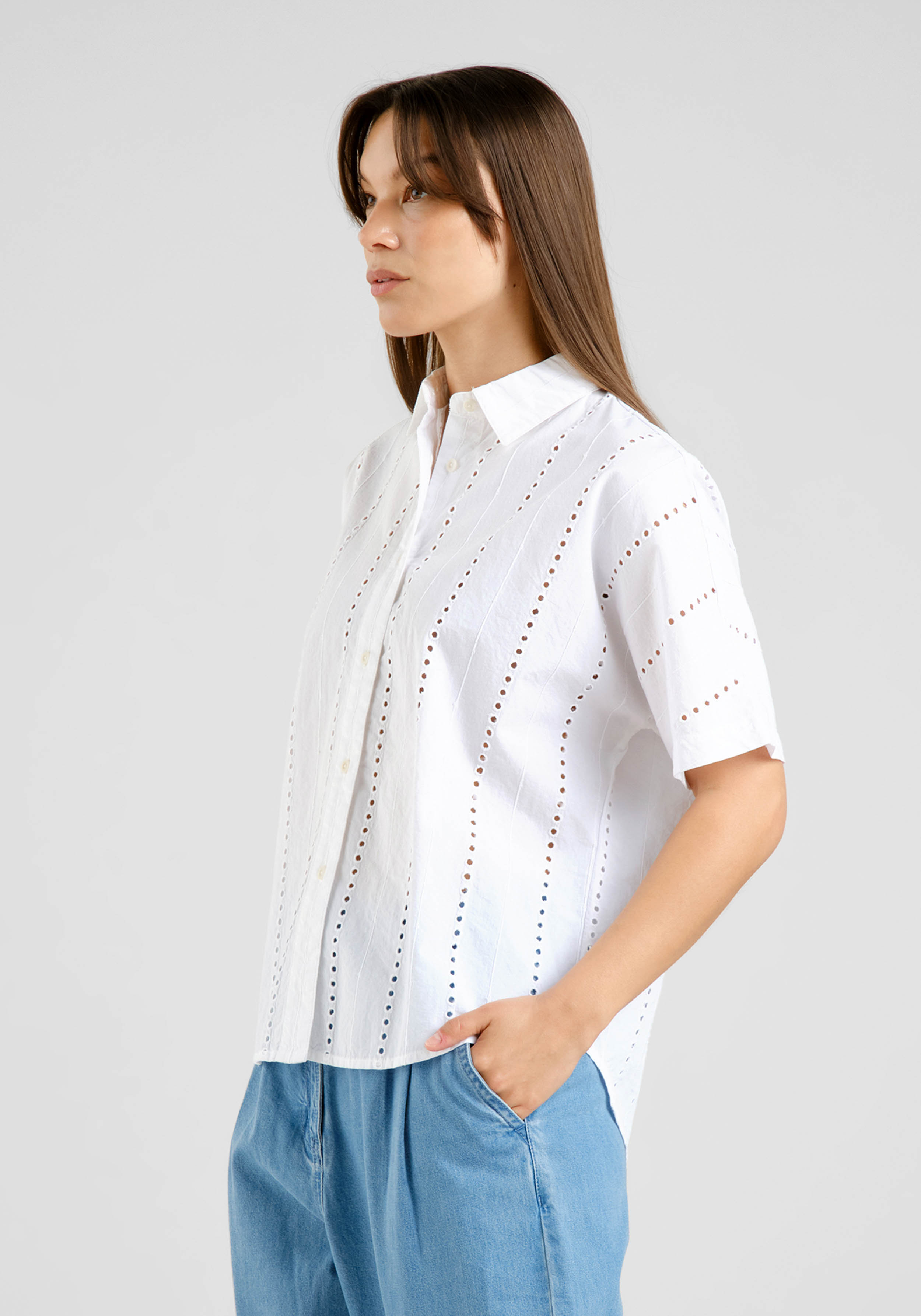 Dedicated Hemdbluse Alsvik Schiffli White