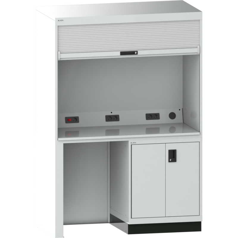 Quality Station Lista L 143,4 x P 72,5 cm, 2 portes, rideau gris, fermeture à clé