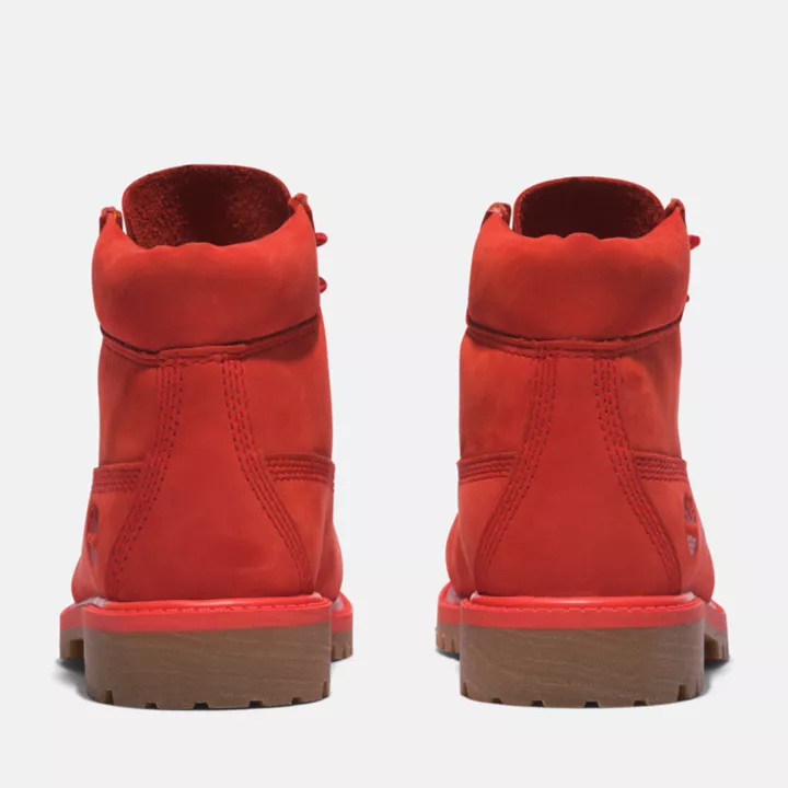 Bota Timberland Premium de 6 polegadas impermeável, edição 50, para jovens, na cor vermelha.
