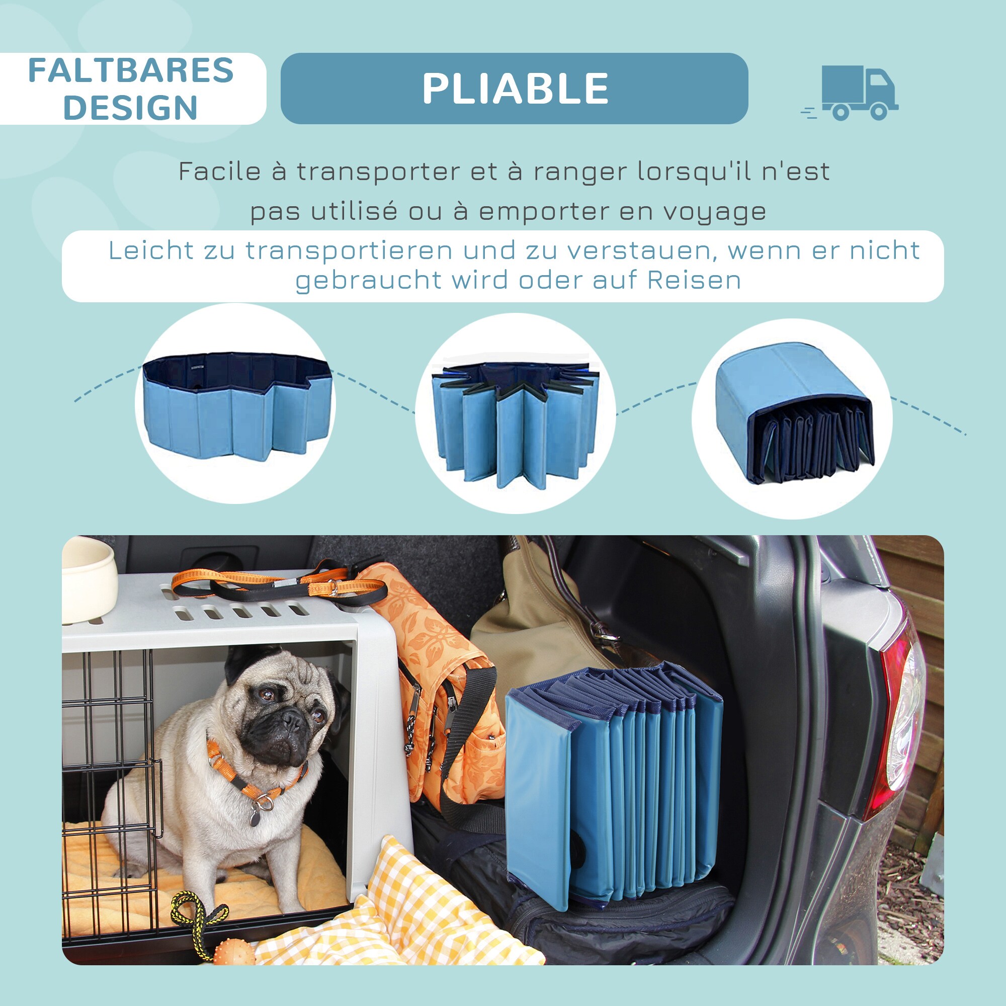 PawHut Hundepool mit Wasserablassventil blau 120 x 30 cm (ØxH)