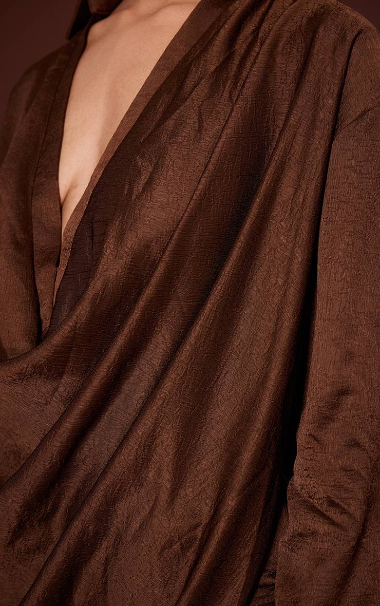 Chocolat Chemise Satinée Plongeante Texturée