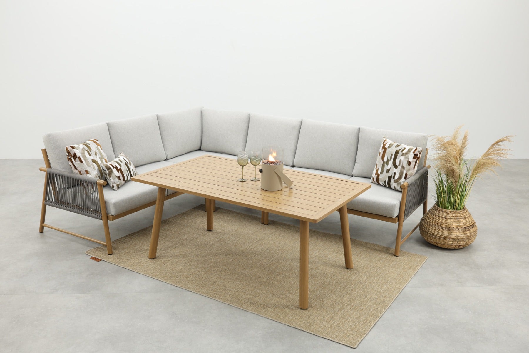 Bahama aluminium|rope lounge-dining set - light teaklook