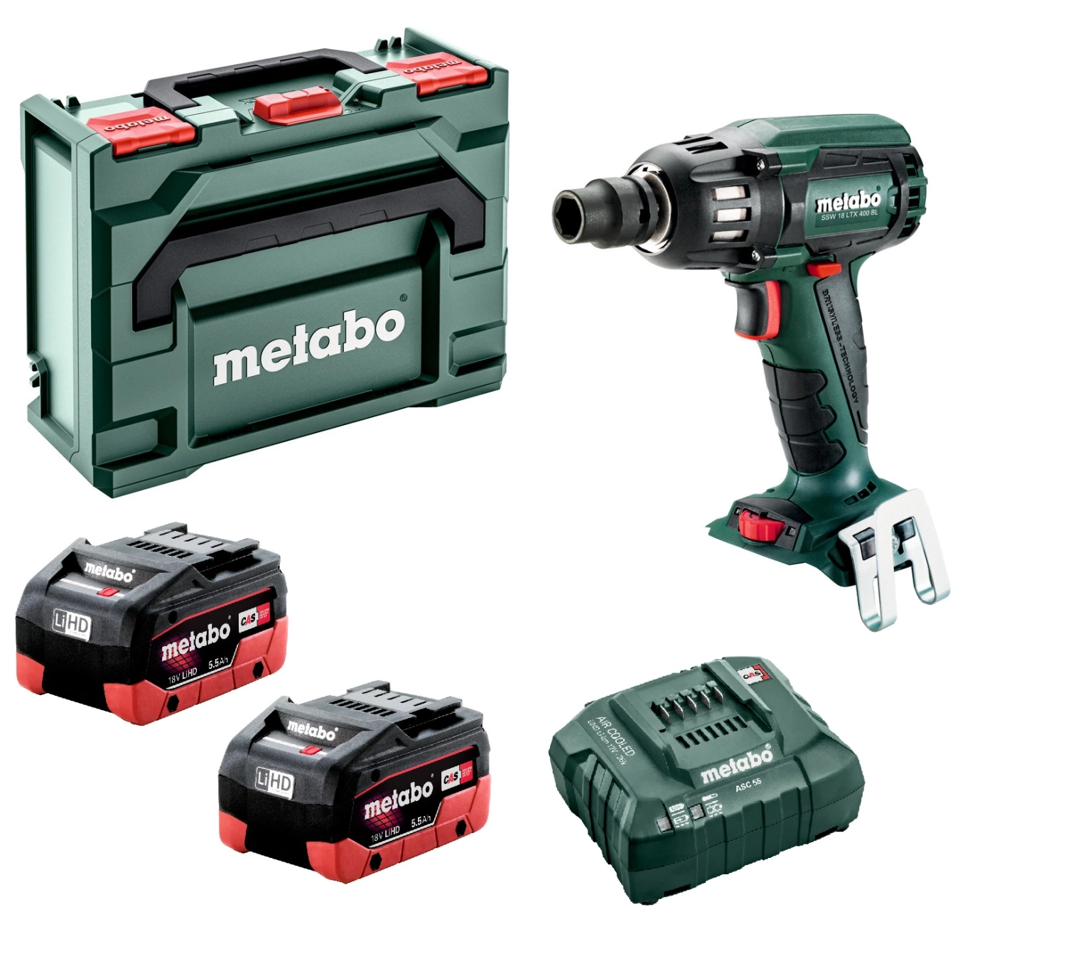Metabo SSW 18 LTX 400 BL 18V LiHD Accu slagmoersleutel set (2x 5.5Ah accu) in metaBOX - 400Nm - 1/2