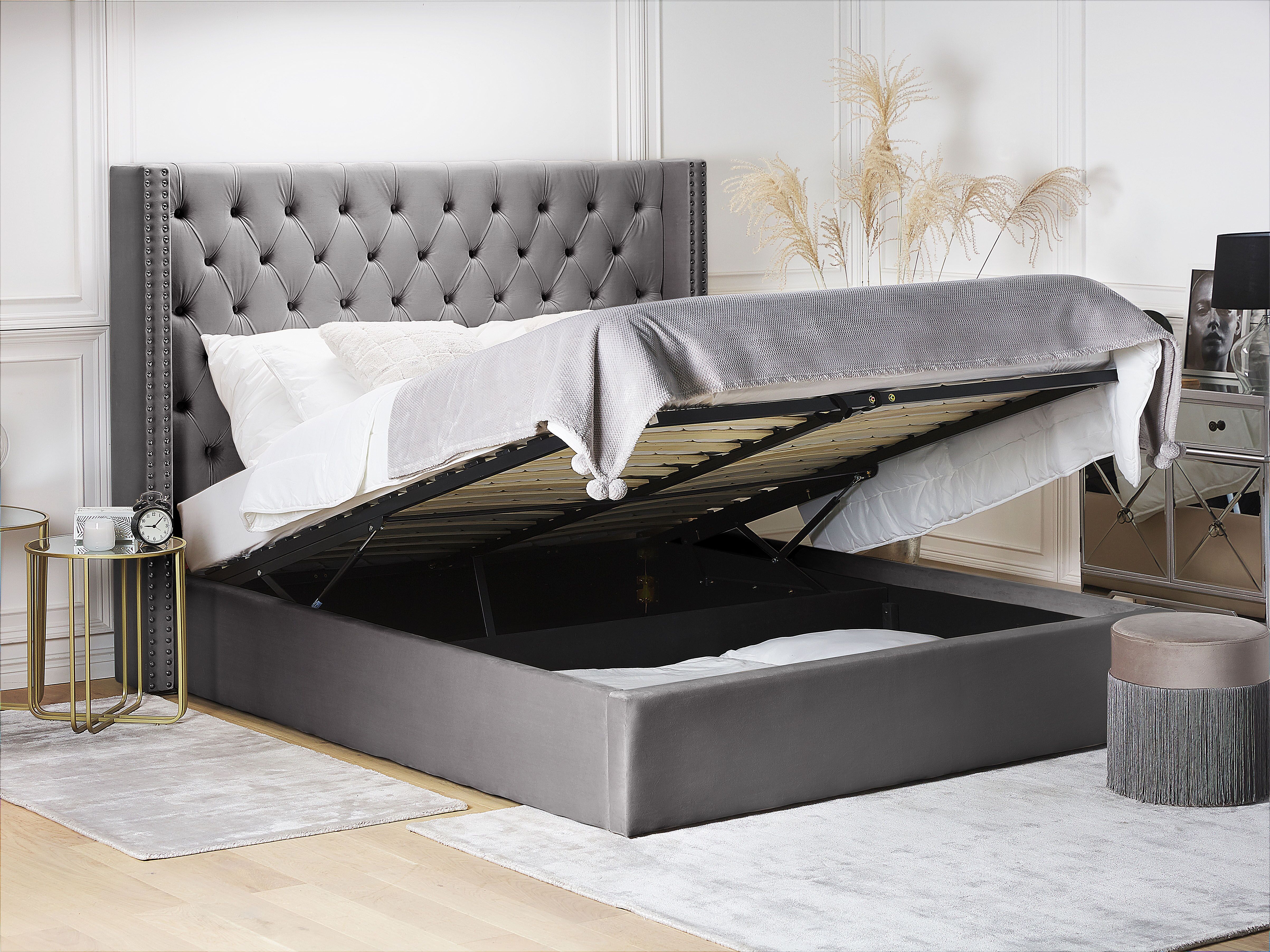 Bed met opbergruimte Fluweel LUBBON 180 x 200 cm Grijs