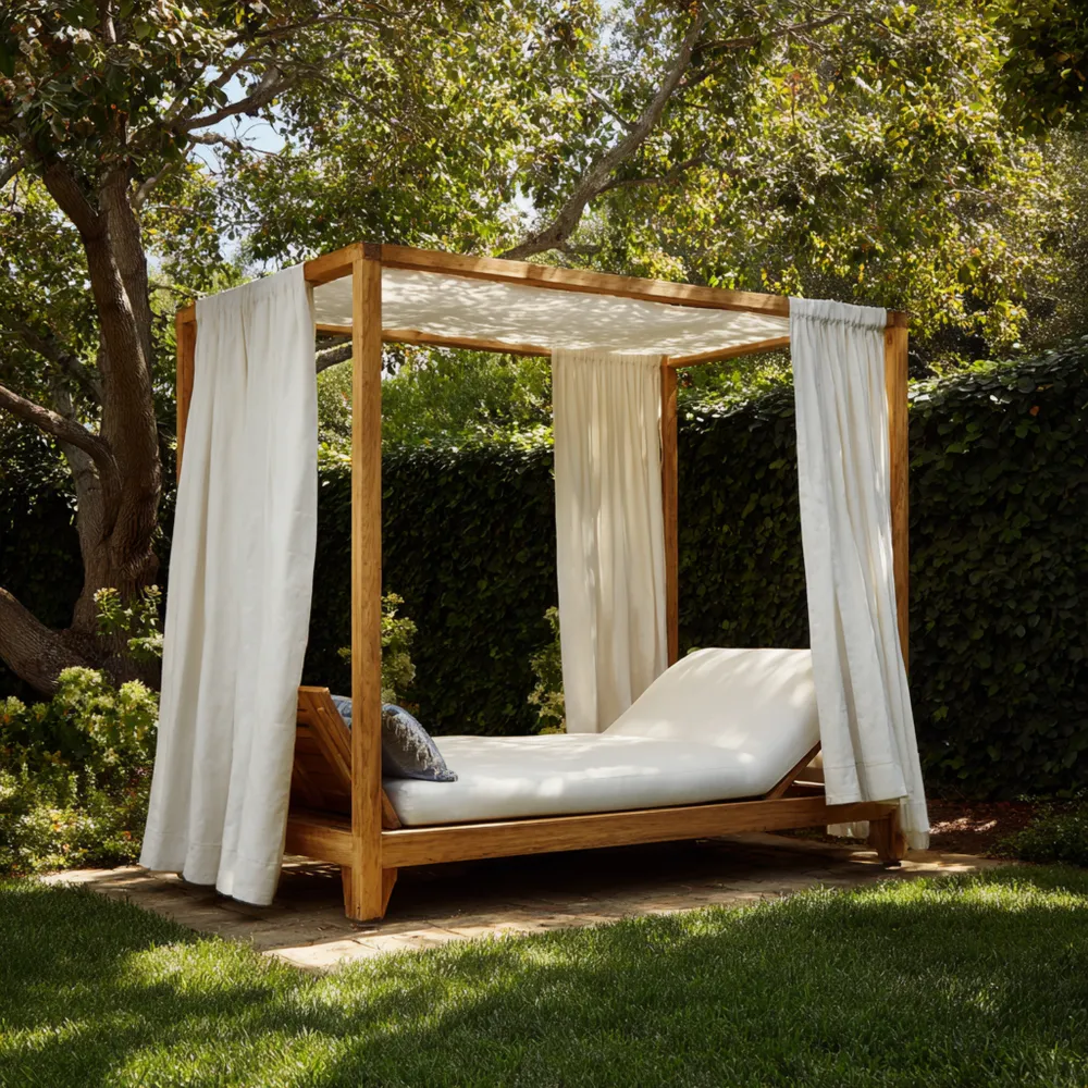 Gartenliege Teakholz 200x160x230 cm Mit Baldachin – Weiß – Modernes Design