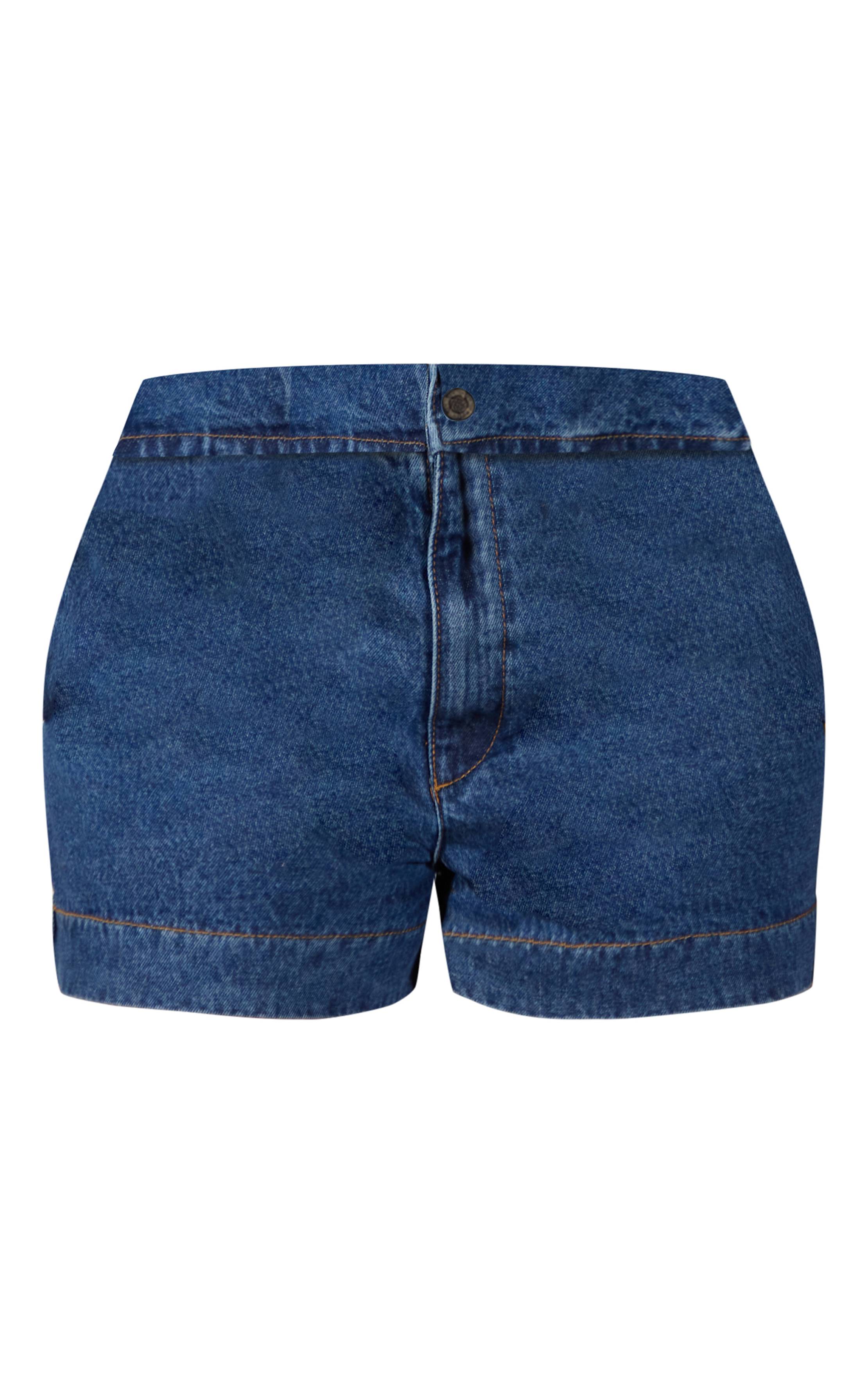 Bleu Foncé Short En Jean Tailleur Taille Haute