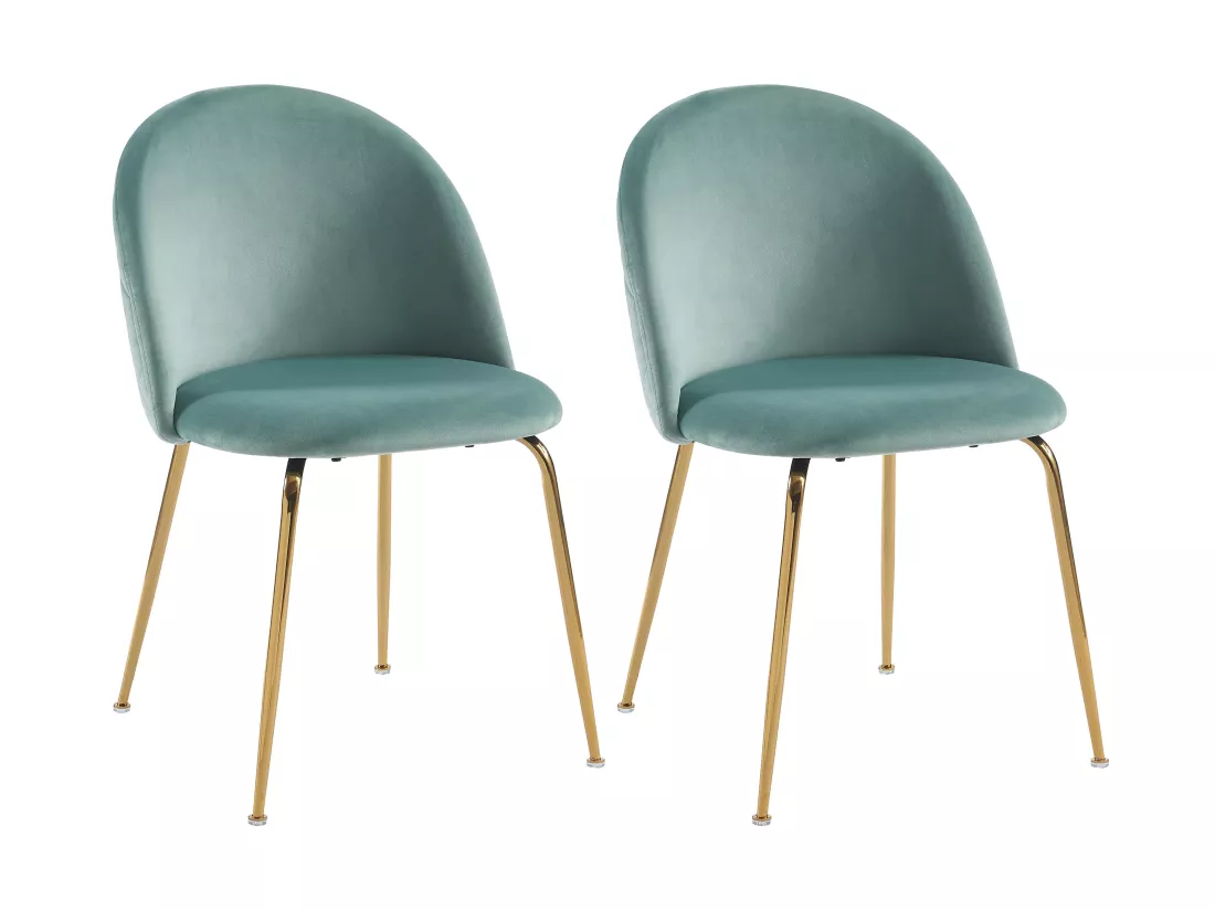Lot de 2 chaises - Velours et acier inoxydable doré - Vert sauge - MELBOURNE