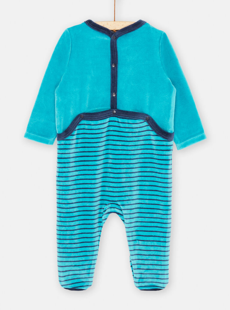 Grenouillère turquoise et bleu marine à motifs à rayures