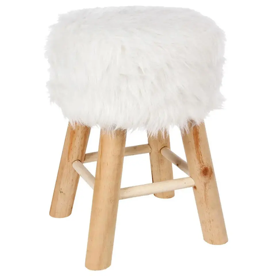 Atmosphera Bijzet/zit krukje Oslo - hout/stof - wit - H42 cm