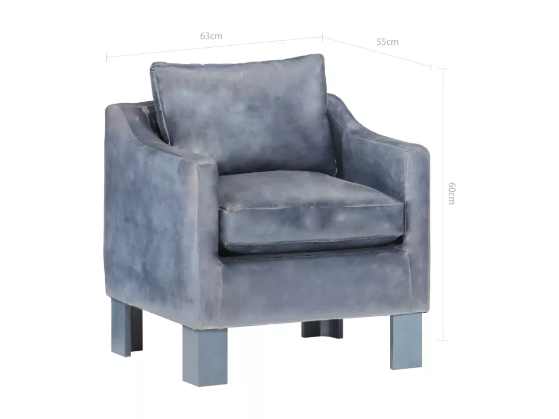 Chaise cabriolet Gris cuir véritable