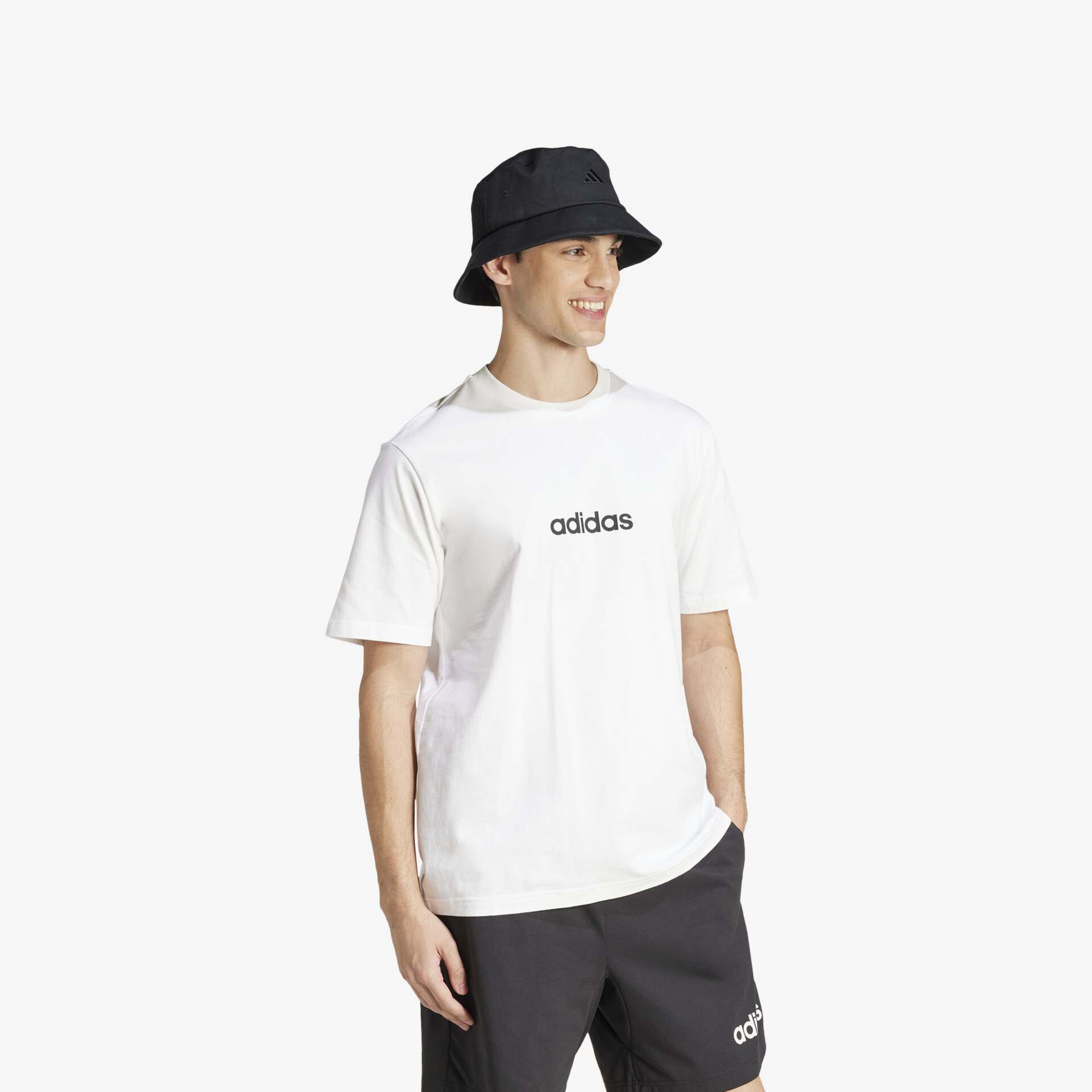 adidas Essentials Linear Single Jersey Herren T-Shirt weiß