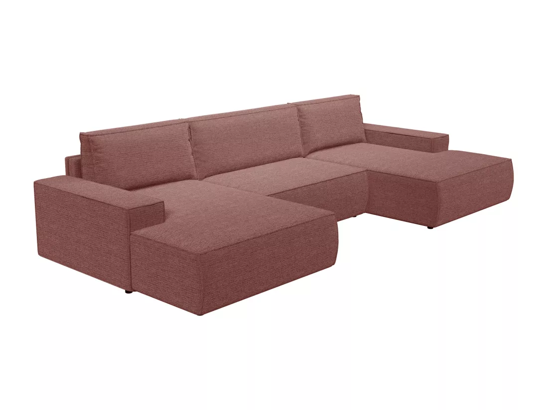Grand canapé d'angle panoramique convertible en tissu texturé terracotta AMELIA