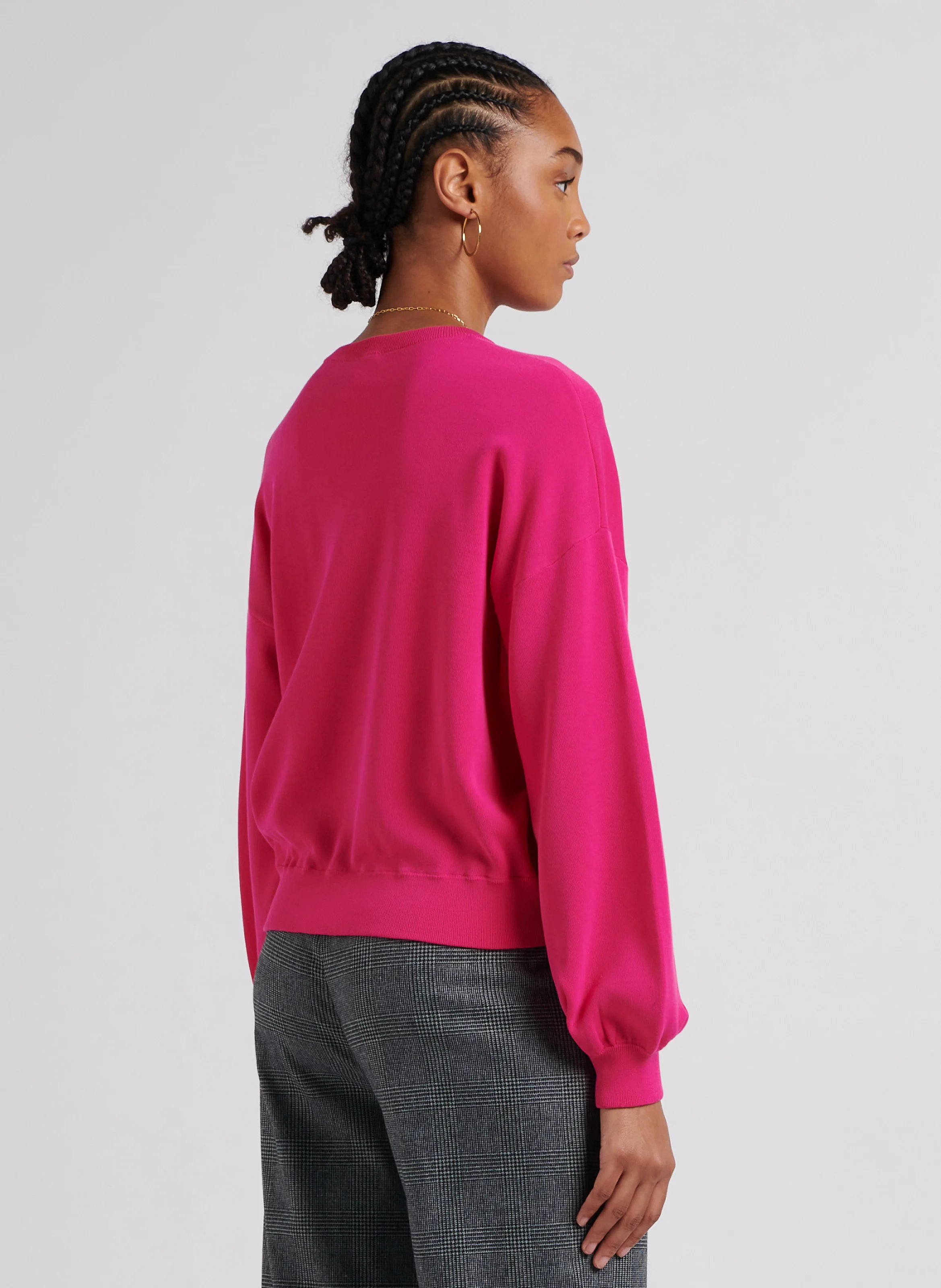 ACCIUGA - Pull col rond brodé en coton mélangé| Rose