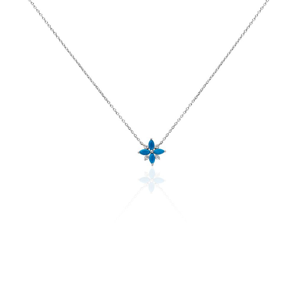 Collier Bleubirds Argent Blanc Turquoise Oxyde De Zirconium