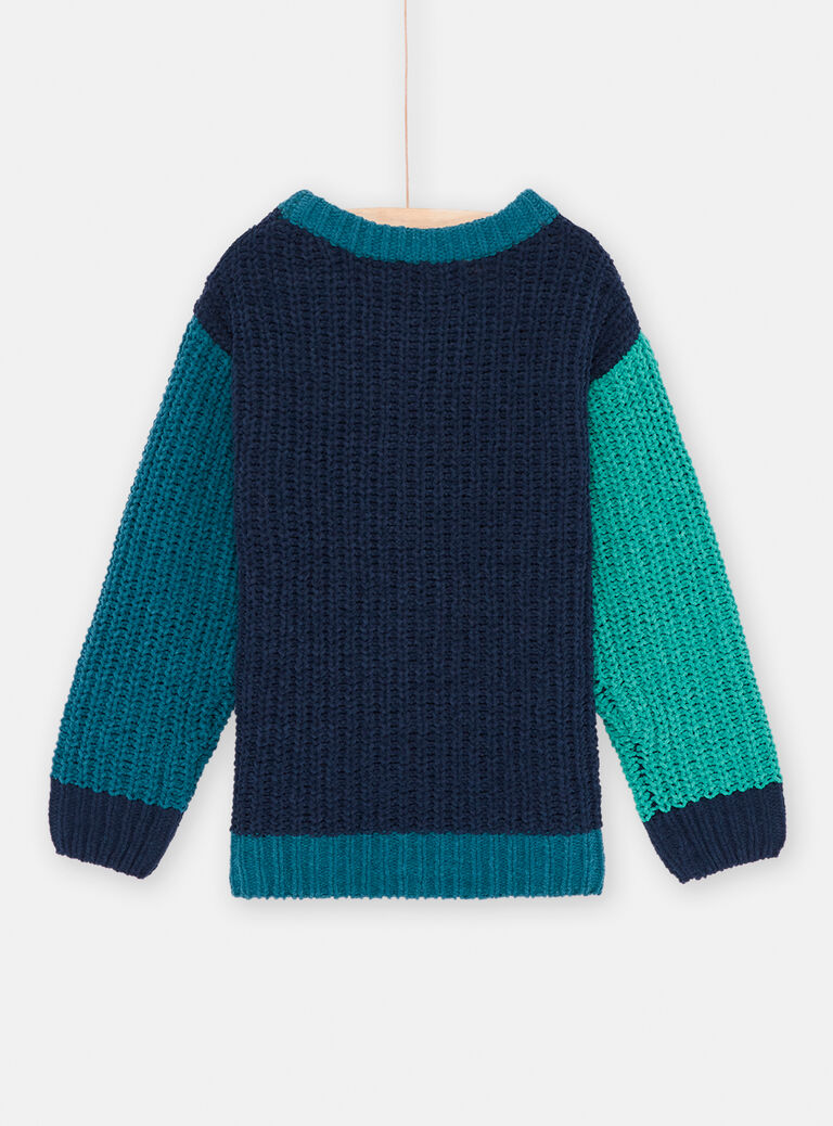 Pull colorblock bleu et vert garçon