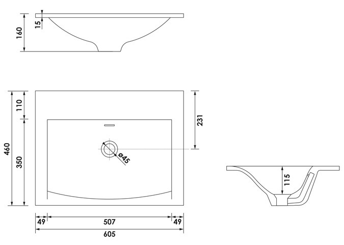 Brauer Glacier wastafel fine stone 60cm zonder kraangat wit mat