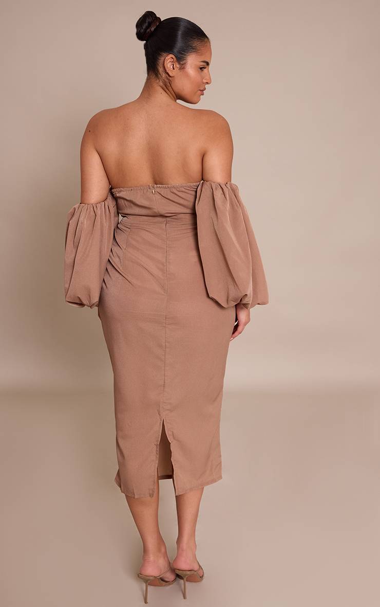 Champignon Robe Midi Grande Taille À Bandeau Et Manches Bouffantes
