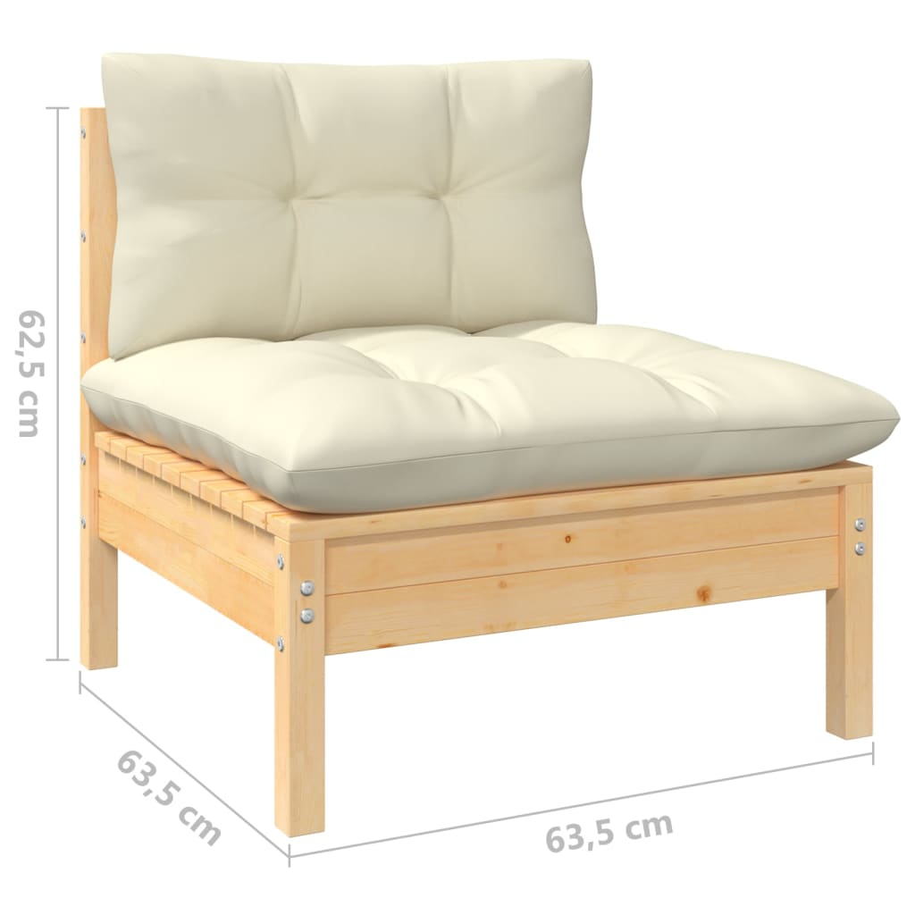 Salon de jardin meuble d'extérieur ensemble de mobilier 13 pièces avec coussins crème bois de pin solide