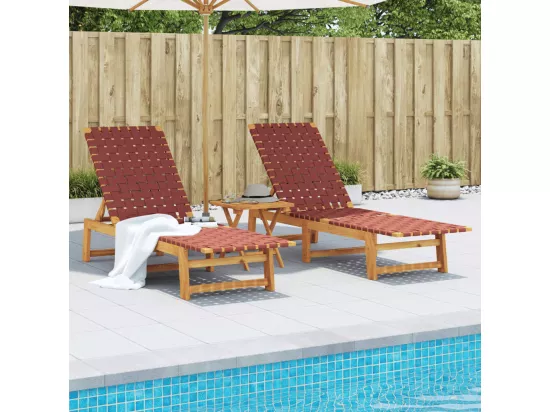 Chaises longues lot de 2 avec table rouge bois massif d'acacia