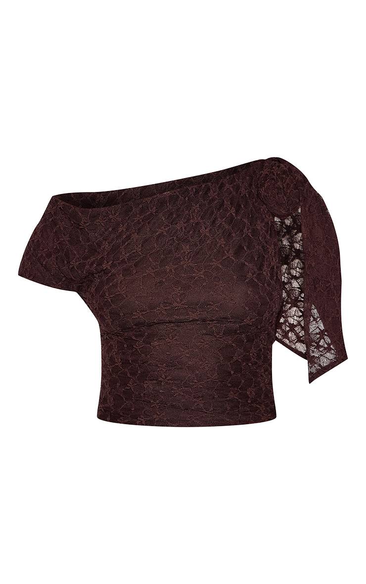 Marron Ensemble Crop Top En Dentelle Détail Nœud Asymétrique