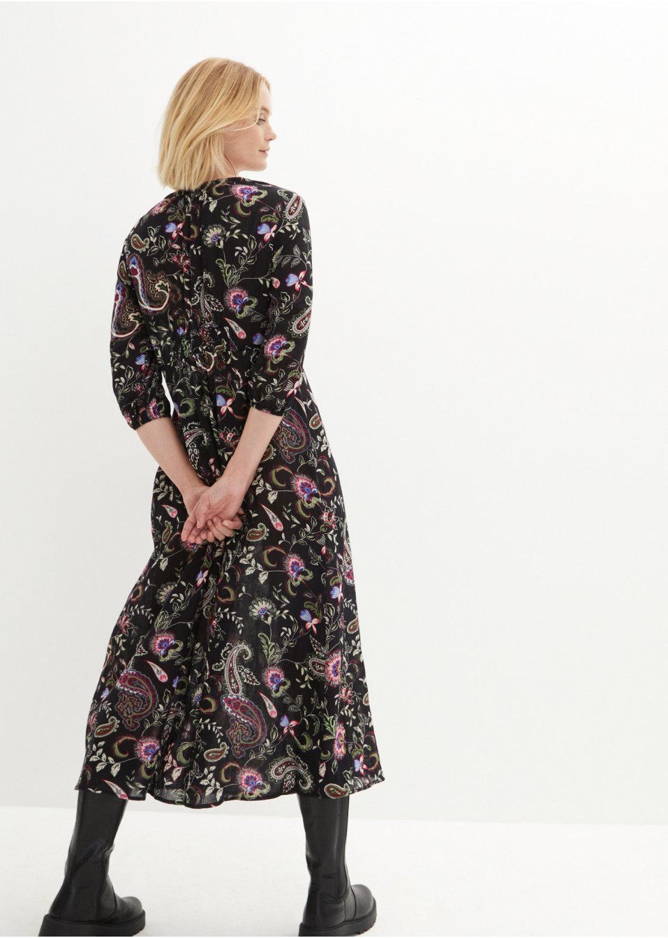 Robe longue froissée en coton avec smocks