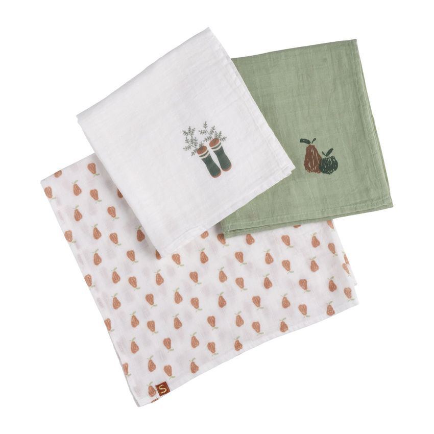 Lot de 3 langes Botanica en mousseline de coton