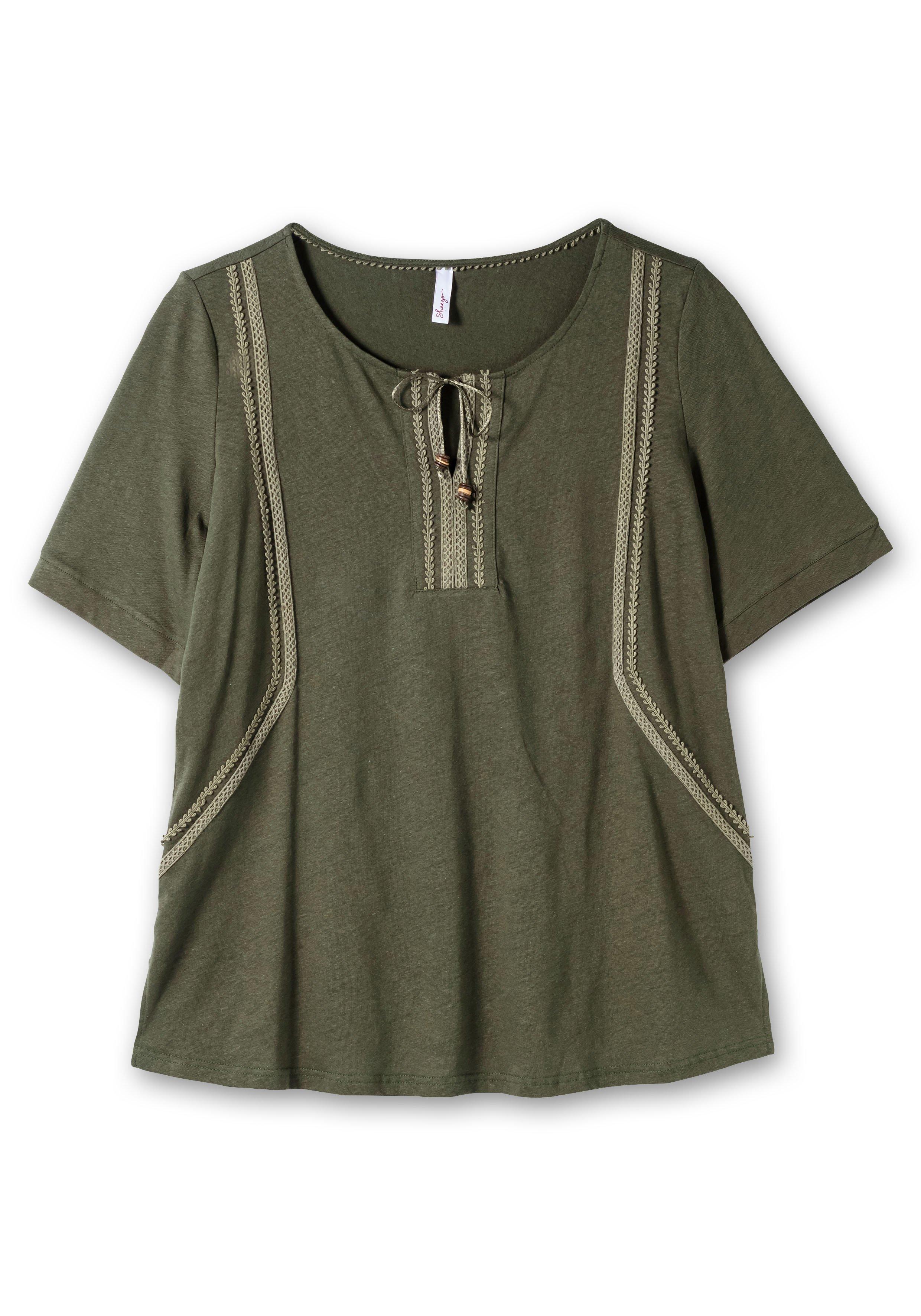 Shirt mit Spitzenbesatz, im Leinen-Mix
